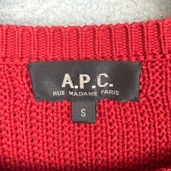 A.P.C. Men's Pima Cotton Sweater Mixed Knit Red Size S Quiet Luxury Minimalist - Picture 7 of 8